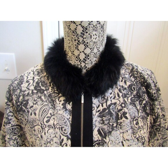 Vintage 1960s Jacket Black Fur Trimmed Full Zip Paisley Floral Womens Size US L - Picture 3 of 7